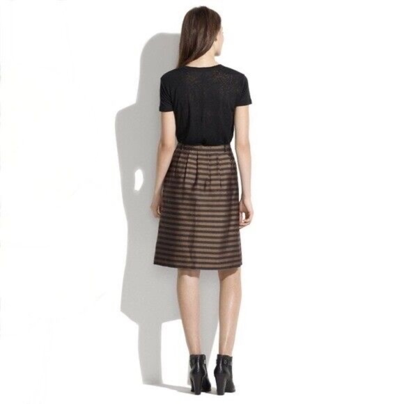MADEWELL Linen & Silk Blend Striped Pleated Skirt Brown & Black Stripe Size 0 - Picture 7 of 13